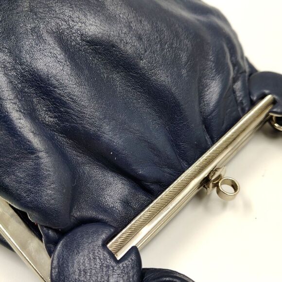Jane Shilton England Vintage Navy Blue Leather Handbag Purse - Picture 6 of 16